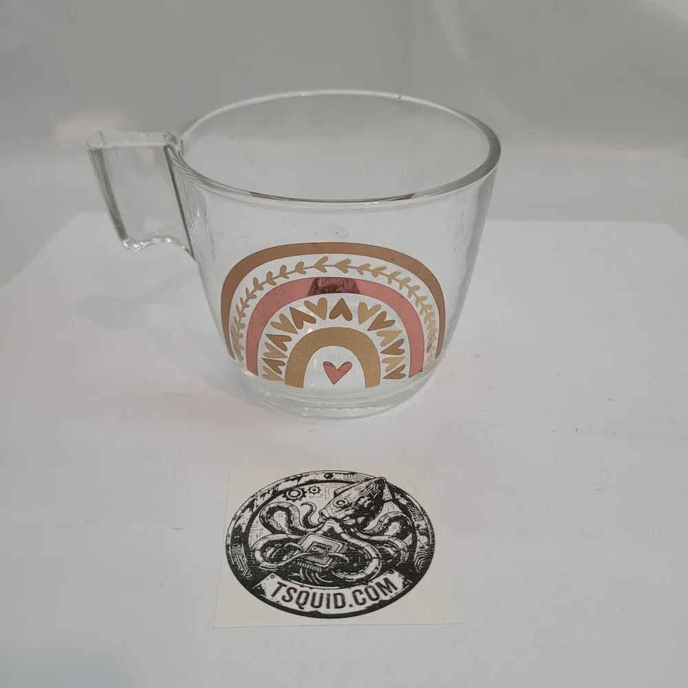 IKEA Glass Mug Clear Boho Rainbow Heart Minimalist Cottage Coffee Cup